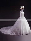 Tulle Ball Gown Off-the-shoulder Chapel Train Appliques Lace Wedding Dresses #DOB00023332