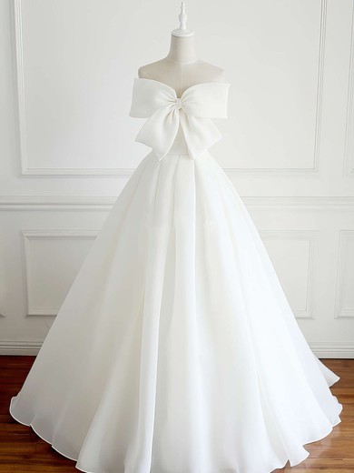 Organza Ball Gown Strapless Floor-length Bow Wedding Dresses #DOB00023337
