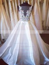 Satin Tulle Ball Gown Scoop Neck Court Train Appliques Lace Wedding Dresses #DOB00023338