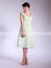 V-neck A-line Tea-length Chiffon Pleats Bridesmaid Dresses #DOB01012032