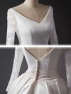 Lace Satin Ball Gown V-neck Chapel Train Sashes / Ribbons Wedding Dresses #DOB00023344