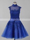 High Neck Tulle Appliques Lace Inexpensive Knee-length Bridesmaid Dresses #DOB010020101414