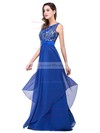 Scoop Neck Lace Chiffon Floor-length Sashes / Ribbons Royal Blue Bridesmaid Dresses #DOB010020101628