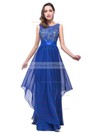 Scoop Neck Lace Chiffon Floor-length Sashes / Ribbons Royal Blue Bridesmaid Dresses #DOB010020101628