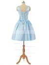 V-neck Light Sky Blue Satin Lace-up Pleats Short/Mini Bridesmaid Dresses #DOB010020101795