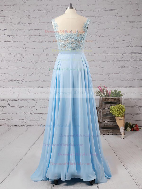 Affordable Scoop Neck Blue Chiffon Tulle Appliques Lace Floor-length Bridesmaid Dresses #DOB010020101989