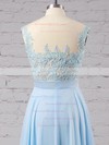 Affordable Scoop Neck Blue Chiffon Tulle Appliques Lace Floor-length Bridesmaid Dresses #DOB010020101989