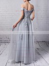 New A-line Gray Tulle Appliques Lace Off-the-shoulder Bridesmaid Dresses #DOB010020102047