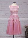 New Style Scoop Neck Tulle Appliques Lace Knee-length Bridesmaid Dresses #DOB010020102050