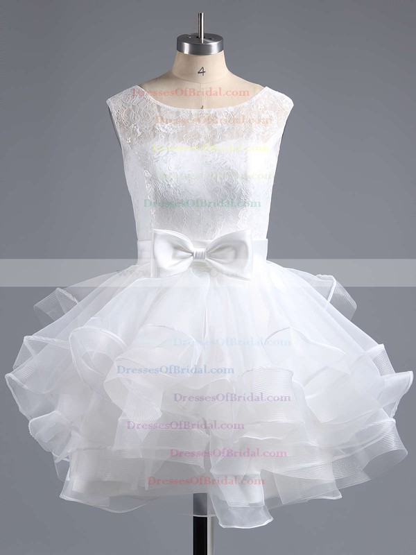 Wholesale Scoop Neck Lace Tulle with Bow Short/Mini Bridesmaid Dresses #DOB010020102158