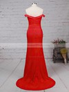 Sheath/Column Off-the-shoulder Red Silk-like Satin Ruffles Modern Bridesmaid Dresses #DOB010020102332