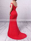 Sheath/Column Off-the-shoulder Red Silk-like Satin Ruffles Modern Bridesmaid Dresses #DOB010020102332