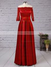 A-line Off-the-shoulder Satin Floor-length Appliques Lace Burgundy Bridesmaid Dresses #DOB010020102406