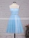 Pretty A-line Scoop Neck Tulle Short/Mini Beading Light Sky Blue Bridesmaid Dresses #DOB010020102518