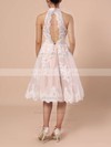 A-line High Neck Best Lace Short/Mini Flower(s) Open Back Bridesmaid Dresses #DOB010020102525