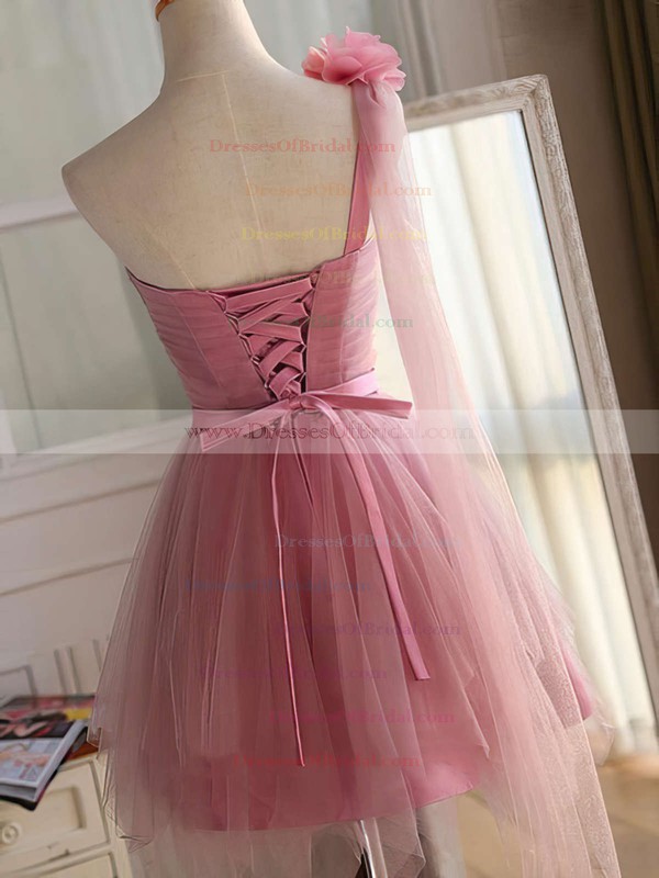 Princess One Shoulder Tulle Short/Mini Sashes / Ribbons Fashion Bridesmaid Dresses #DOB010020102533