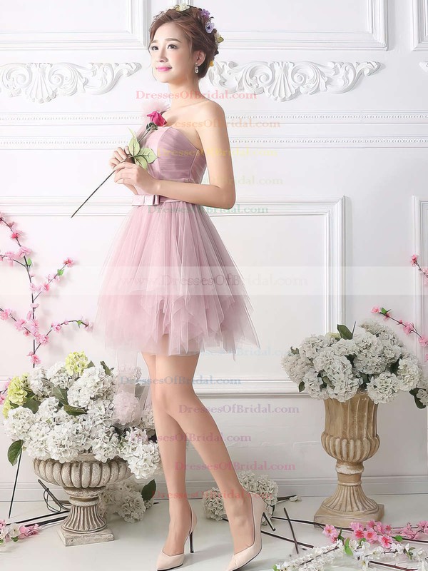 Princess One Shoulder Tulle Short/Mini Sashes / Ribbons Fashion Bridesmaid Dresses #DOB010020102533