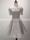 A-line Off-the-shoulder Satin Organza Short/Mini Sashes / Ribbons Bridesmaid Dresses #DOB010020102547
