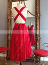 Hot A-line V-neck Chiffon Knee-length Ruffles Red Backless Bridesmaid Dresses #DOB010020102648