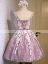 A-line Scoop Neck Tulle Appliques Lace Exclusive Knee-length Bridesmaid Dresses #DOB010020102736
