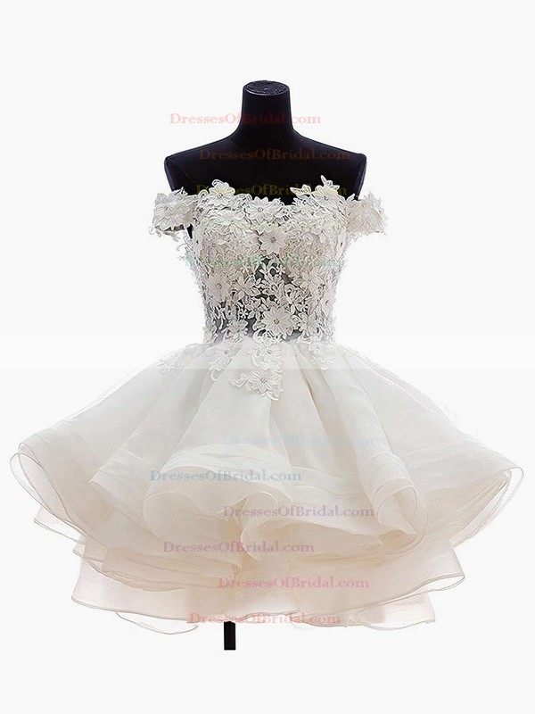 Princess Off-the-shoulder Organza Tulle Short/Mini Appliques Lace Cute Bridesmaid Dresses #DOB010020102801