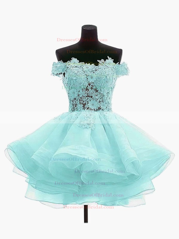 Princess Off-the-shoulder Organza Tulle Short/Mini Appliques Lace Cute Bridesmaid Dresses #DOB010020102801