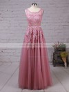 A-line Scoop Neck Tulle Floor-length Appliques Lace Graceful Bridesmaid Dresses #DOB010020102804