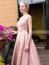 A-line Scoop Neck Lace Tea-length Sashes / Ribbons  Lace-up Sweet Bridesmaid Dresses #DOB010020102877