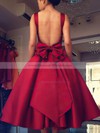 Ball Gown Square Neckline Satin Tea-length Bow Backless Simple Bridesmaid Dresses #DOB010020103061