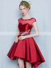 Prettiest Princess Scoop Neck Satin Tulle Asymmetrical Appliques Lace Cap Straps High Low Bridesmaid Dresses #DOB010020103133