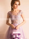 A-line Scoop Neck Tulle Asymmetrical Appliques Lace Cap Straps High Low Glamorous Bridesmaid Dresses #DOB010020103141