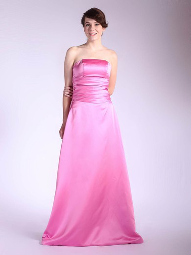 Strapless A-line Floor-length Satin Pleats Bridesmaid Dresses #DOB01012036