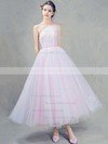 Ball Gown One Shoulder Tulle Ankle-length Sashes / Ribbons Pink Sweet Bridesmaid Dresses #DOB010020103243