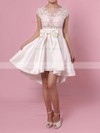 A-line Scoop Neck Satin Tulle Asymmetrical Appliques Lace Cap Straps High Low Original Bridesmaid Dresses #DOB010020103433