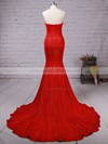 Top Trumpet/Mermaid Sweetheart Silk-like Satin Sweep Train Ruffles Red Backless Bridesmaid Dresses #DOB010020103568