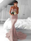 Top Trumpet/Mermaid Sweetheart Silk-like Satin Sweep Train Ruffles Red Backless Bridesmaid Dresses #DOB010020103568