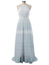 Summer A-line Halter Chiffon Floor-length Split Front Backless Bridesmaid Dresses #DOB010020103638