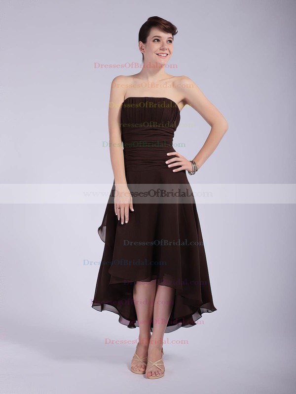 Strapless A-line Asymmetrical Chiffon Pleats Bridesmaid Dresses #DOB01012039