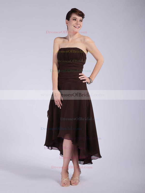 Strapless A-line Asymmetrical Chiffon Pleats Bridesmaid Dresses #DOB01012039