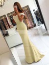 Trumpet/Mermaid Off-the-shoulder Tulle Silk-like Satin Sweep Train Appliques Lace Backless Latest Bridesmaid Dresses #DOB010020103721