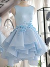 A-line Scoop Neck Satin Tulle Short/Mini Flower(s) Original Bridesmaid Dresses #DOB010020103777