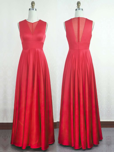 A-line Scoop Neck Silk-like Satin Floor-length with Ruffles Bridesmaid Dresses #DOB010020104297
