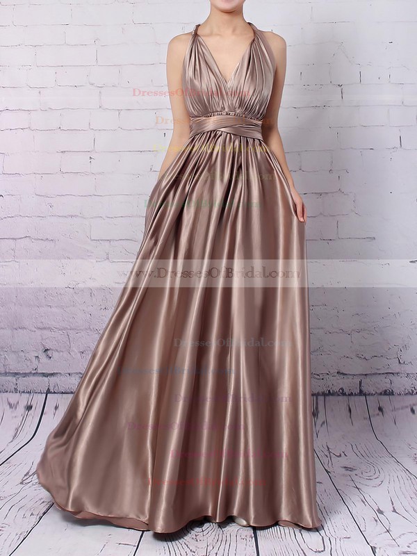A-line V-neck Silk-like Satin Ankle-length with Ruffles Bridesmaid Dresses #DOB010020104433