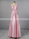 A-line V-neck Silk-like Satin Ankle-length with Ruffles Bridesmaid Dresses #DOB010020104433