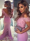 Trumpet/Mermaid Off-the-shoulder Tulle Silk-like Satin Sweep Train with Sashes / Ribbons Bridesmaid Dresses #DOB010020104517