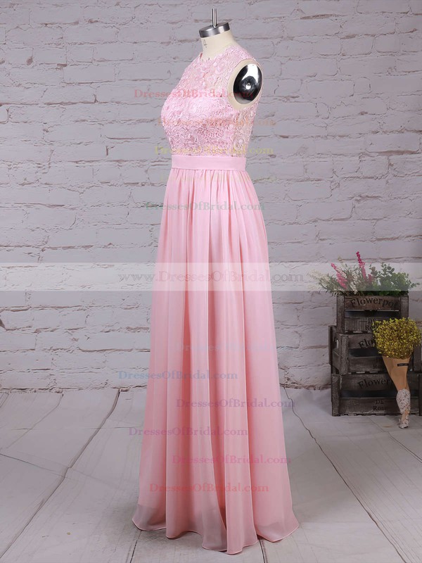 Affordable A-line Scoop Neck Lace Chiffon Floor-length Bridesmaid Dresses #DOB010020104579