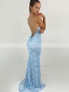 Sheath/Column Scoop Neck Lace Sweep Train Lace Bridesmaid Dresses #DOB010020104813