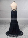 Sheath/Column Scoop Neck Lace Sweep Train Lace Bridesmaid Dresses #DOB010020104813