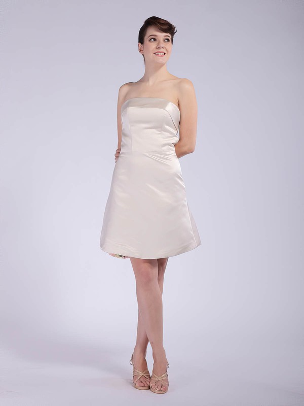 Strapless A-line Short/Mini Satin Draped Bridesmaid Dresses #DOB01012042