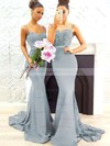 Trumpet/Mermaid Sweetheart Tulle Silk-like Satin Sweep Train Appliques Lace Bridesmaid Dresses #DOB010020105493